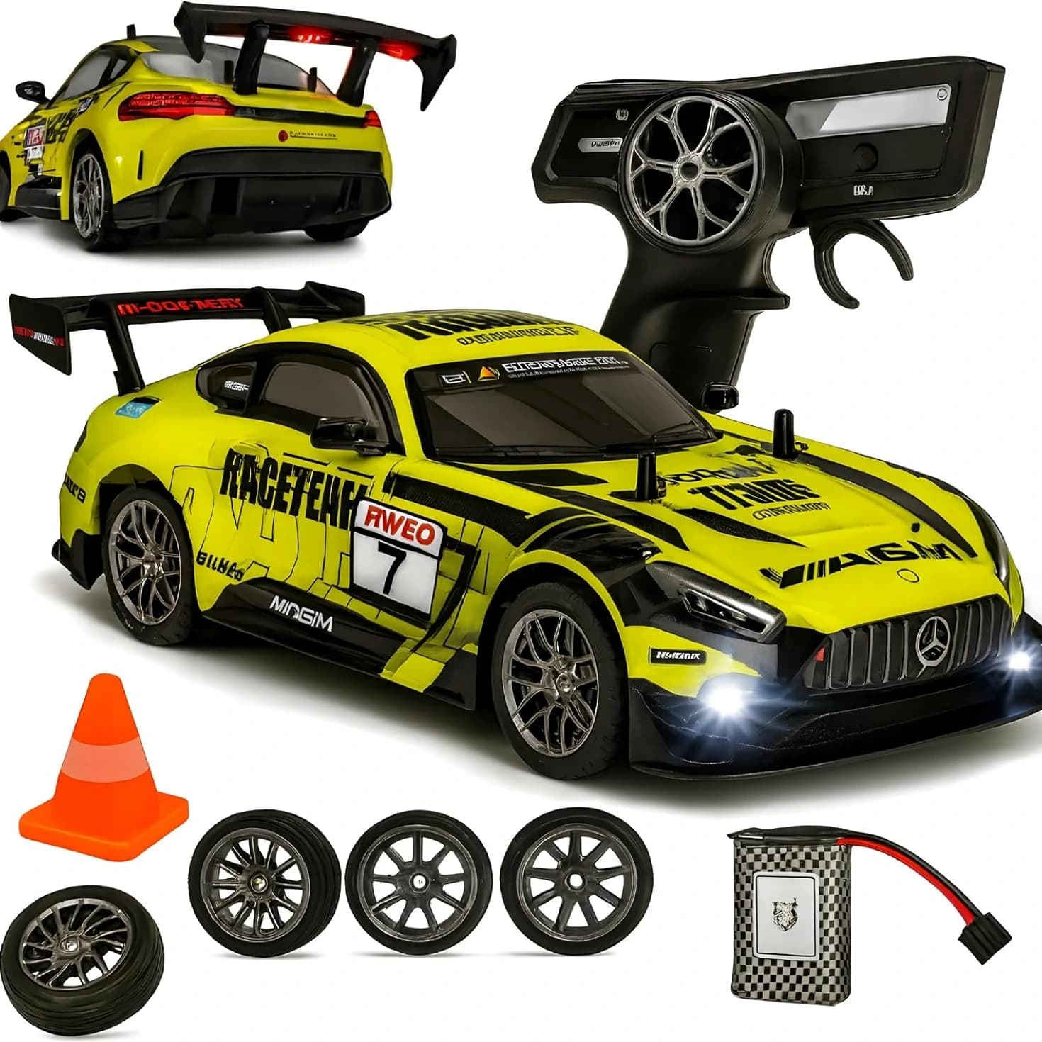 1:16 4WD High-Speed RC Drift Car – Up to 40 km/h | LED Lights & Rechargeable Battery — Neon Green