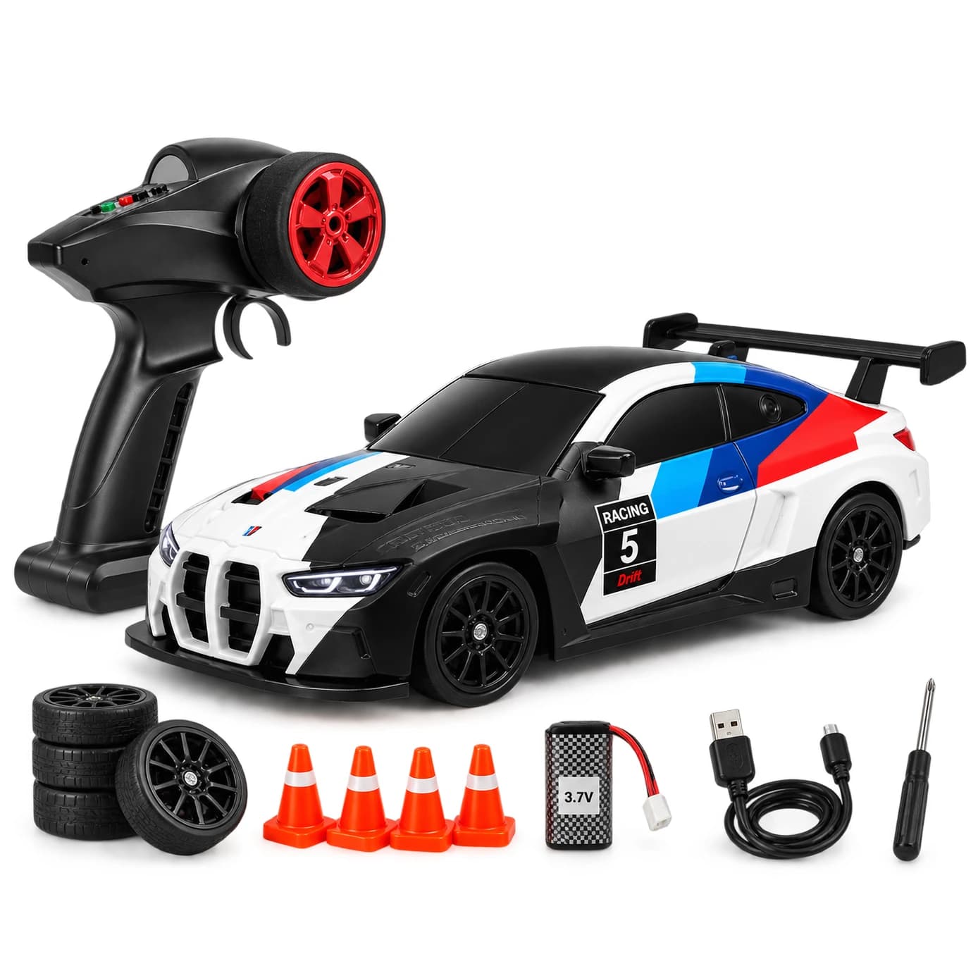 1:43 BMW M4 GT3-Inspired RC Drift Car – 4WD Alloy Body & LED Lights