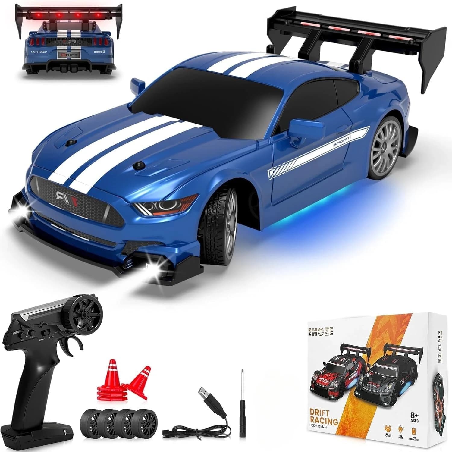 1:24 Mustang High-Speed RC Drift Car – Up to 24 km/h | 2.4GHz Remote & LED Lights