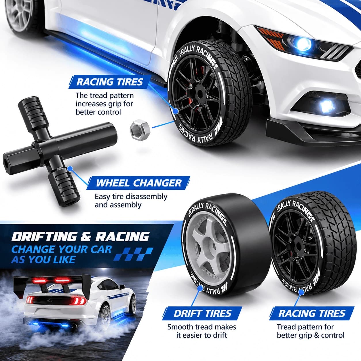 1:24 Mustang High-Speed RC Drift Car – Up to 24 km/h | 2.4GHz Remote & LED Lights 4