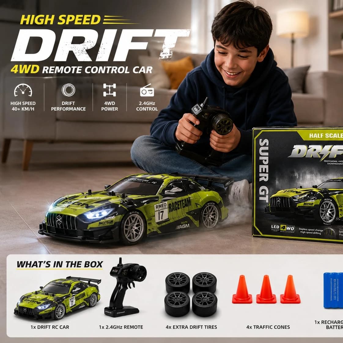 1:16 4WD High-Speed RC Drift Car – Up to 40 km/h | LED Lights & Rechargeable Battery 5