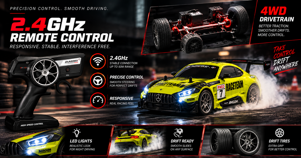 High-Speed 1:16 4WD RC Drift Car – Upto 40 km/h with LED Lights & Rechargeable Battery