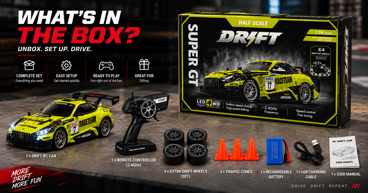 High-Speed 1:16 4WD RC Drift Car – Upto 40 km/h with LED Lights & Rechargeable Battery