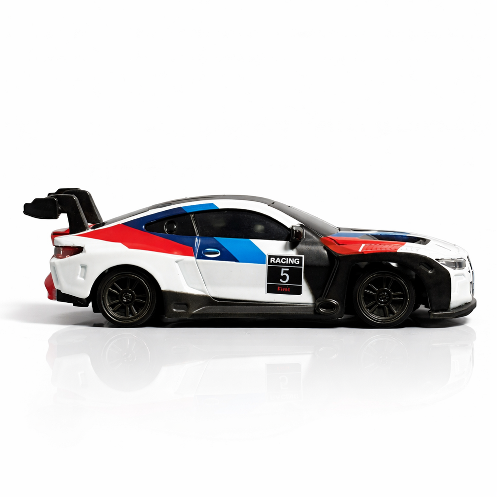 1:43 BMW M4 GT3 RC Drift Car – 4WD Alloy Body, Gyro, LED Lights & 2.4GHz Remote